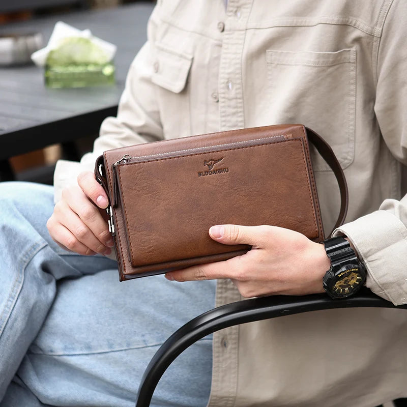 Leather Clutch Bag with Combination Lock – Multi-Compartment Business Handbag & Wristlet