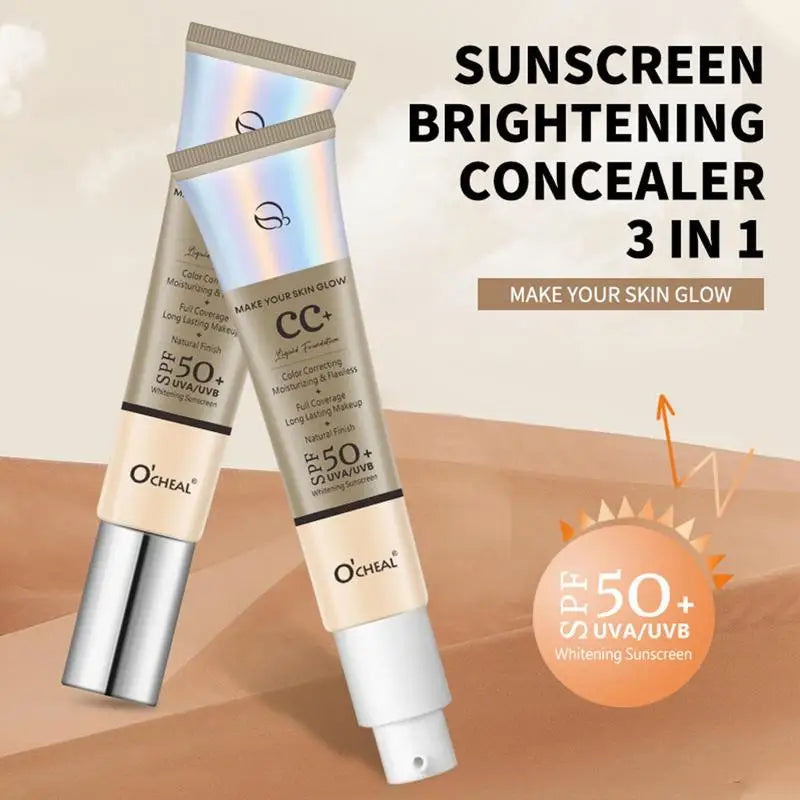 O'CHEAL CC+ Cream SPF50+ Full Coverage Liquid Foundation – 3-in-1 Color Correcting Sunscreen, Concealer & Hydrating Makeup Base