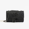 Crocodile Embossed Saddle Flap Crossbody Bag with Gunmetal Chain & Letter Charm