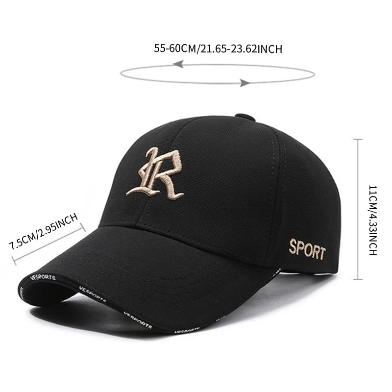 Gothic Letter R Embroidered Baseball Cap – Sport Luxe Curved Brim Hat
