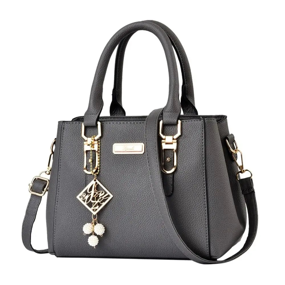 Elegant Women's PU Leather Handbag with Geometric Accent & Pearl Tassel