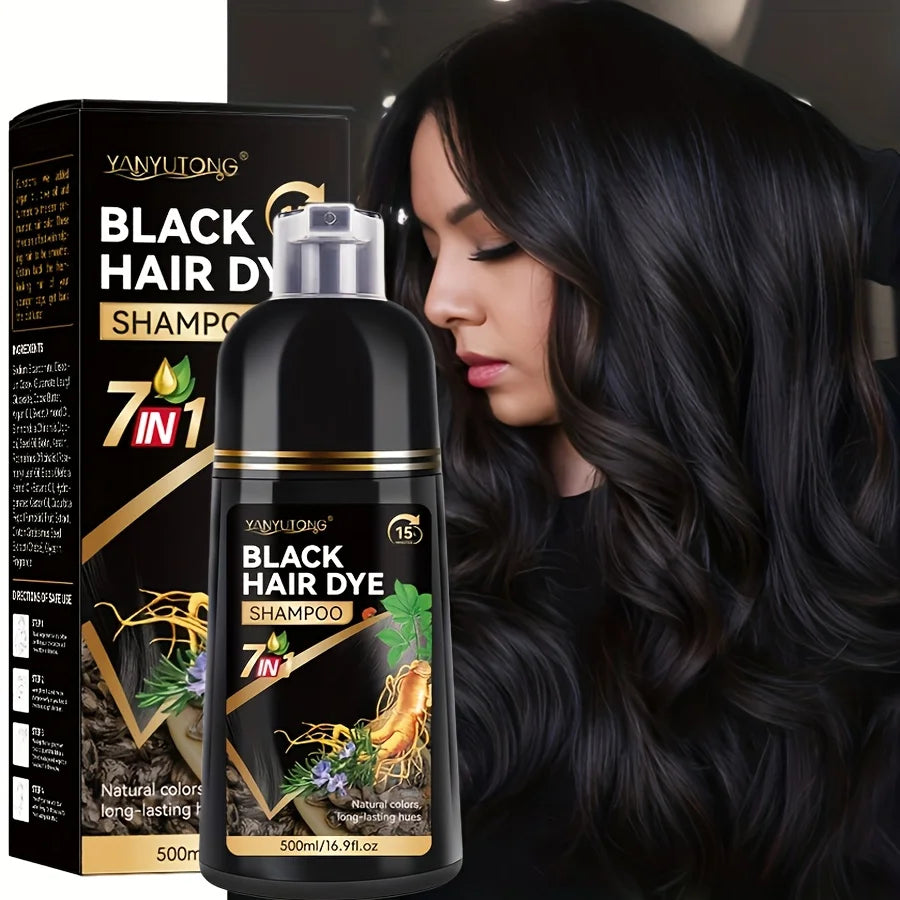 YANYUTONG 7-in-1 Natural Herbal Hair Dye Shampoo (500ml) – 15-Minute Long-Lasting Hair Color & Nourishing Care