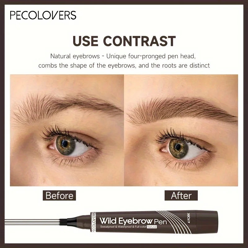PECOLOVERS Wild Eyebrow Pen - 4-Fork Microblading Tattoo Tint & Waterproof Liquid Brow Pencil