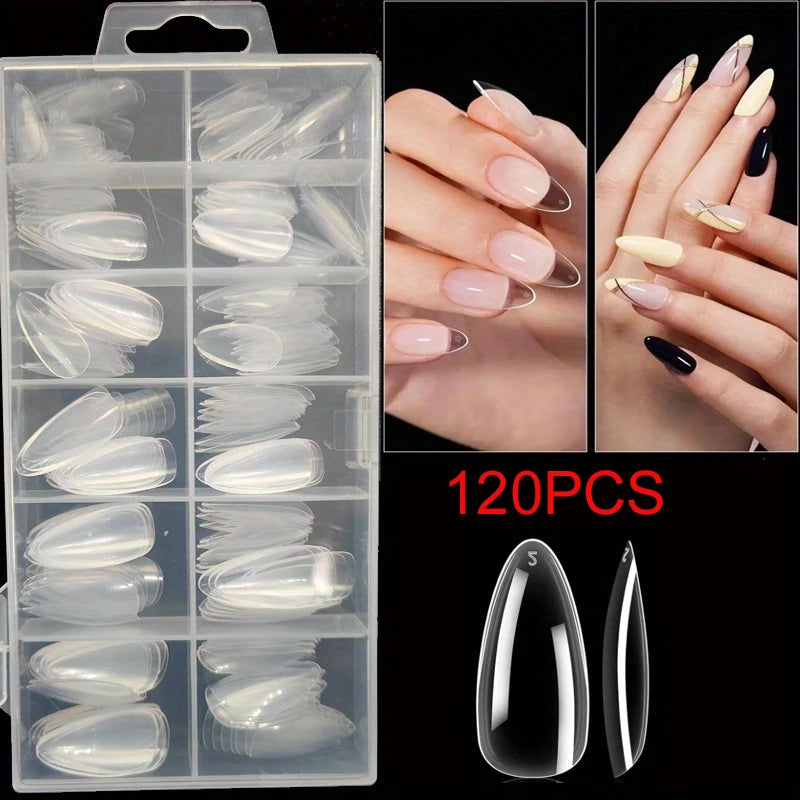 Soft Gel Almond Nail Tips Set – Clear Full Cover Press-On Nails with Thin Cuticle Edge