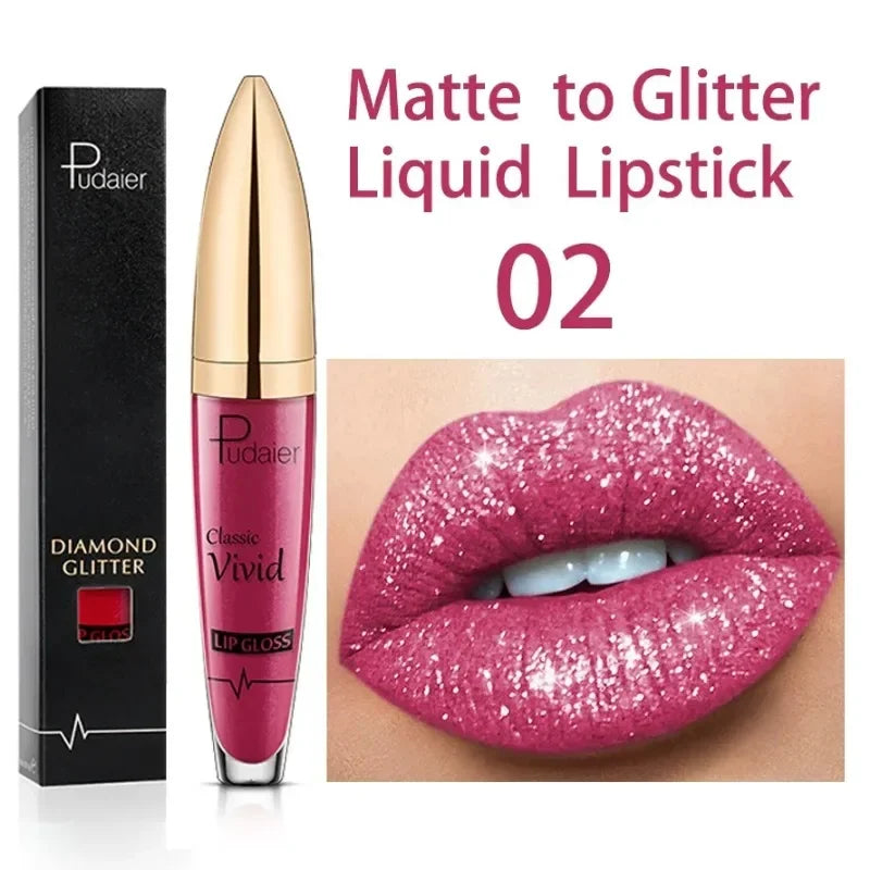 Pudaier Glitter Flip Transforming Liquid Lipstick – Matte to Diamond Shimmer Longwear Lip Gloss