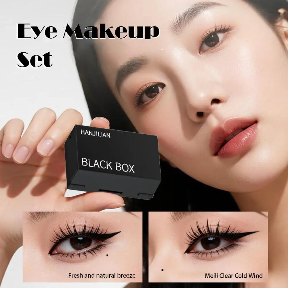 HANJILIAN Black Box All-in-One Eye Makeup Set | Smudge-Proof Eyeliner & Eyebrow Stamp Kit