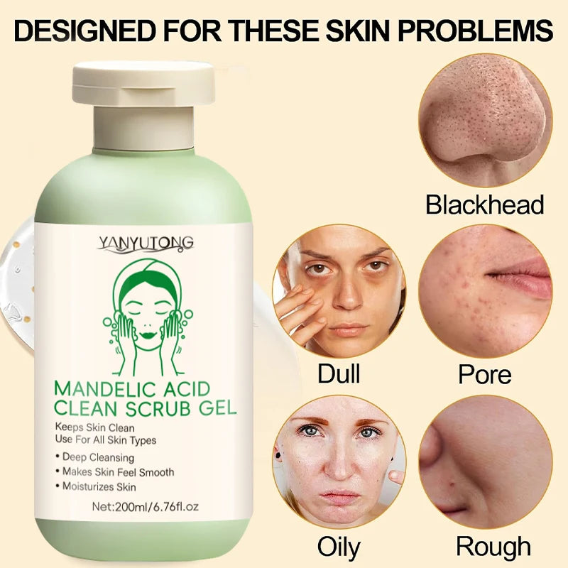 YANYUTONG Mandelic Acid Clean Scrub Gel – Gentle Exfoliating & Deep Pore Cleansing Gel (200ml)