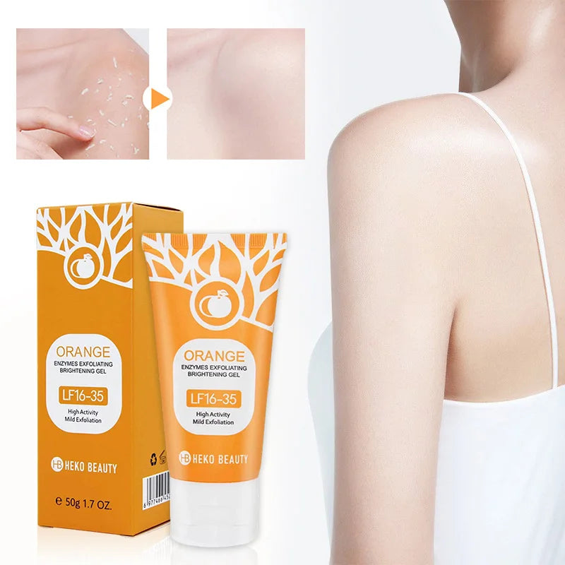 Heko Beauty Orange Enzymes Exfoliating Brightening Gel – Gentle Peeling Gel Face & Body Scrub with Vitamin C & Hyaluronic Acid
