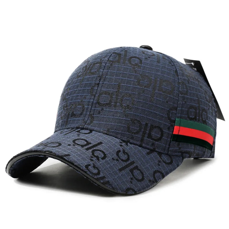 Luxury Monogram Jacquard Baseball Cap with Webbing Stripe – Designer Streetwear Dad Hat