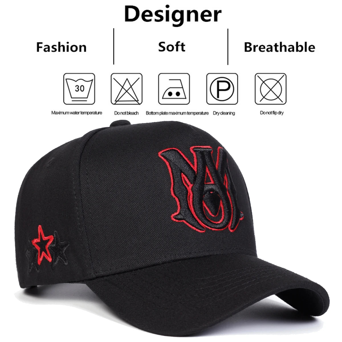 Gothic Monogram Embroidered Baseball Cap – Red Outline Streetwear Hat