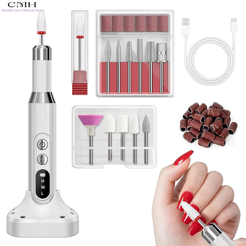 Professional Wireless Electric Nail Drill Kit - 15000RPM Rechargeable E-File with Charging Base & 12 Interchangeable Bits
