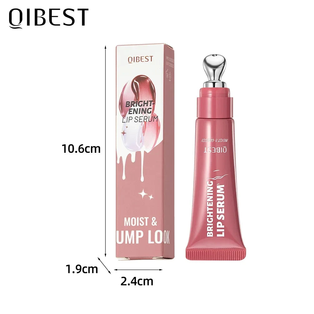 QIBEST Brightening Lip Serum – Hydrating Glass Lip Oil & Plumping Gloss with Ergonomic Metal Applicator