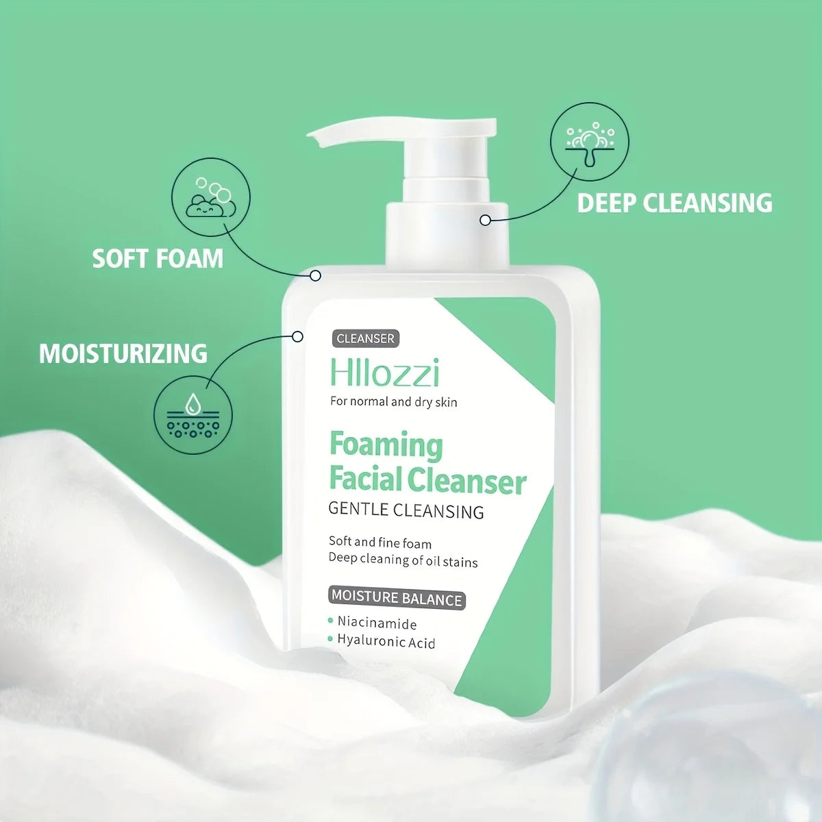 Hllozzi Foaming Facial Cleanser – Gentle Hydrating Face Wash with Niacinamide & Hyaluronic Acid (200ml / 6.76 fl.oz)