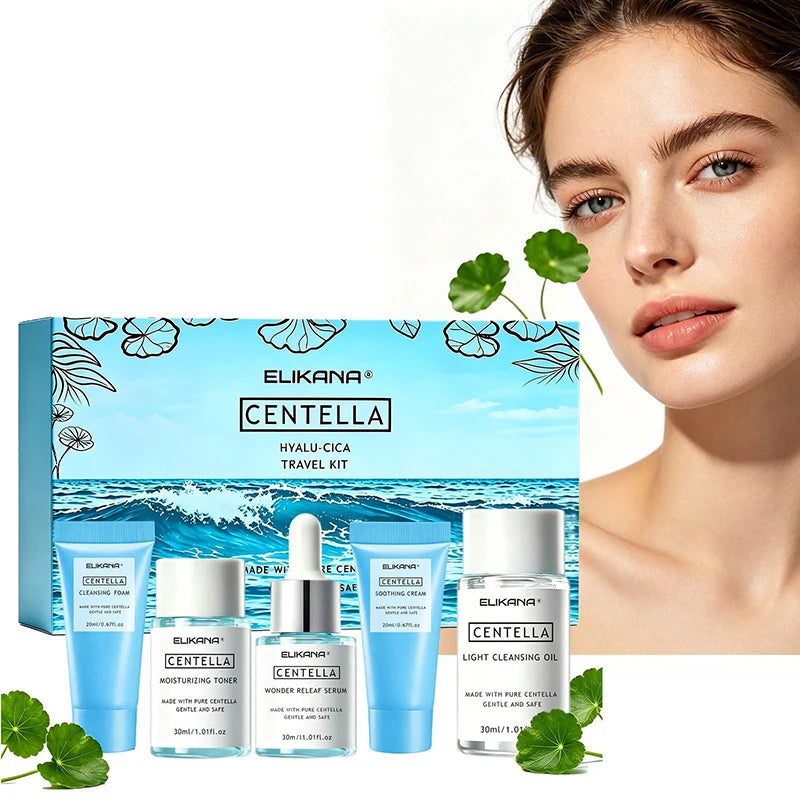 ELIKANA Centella Hyalu-Cica Travel Kit – 5-Piece Soothing & Deep Hydration Skincare Set