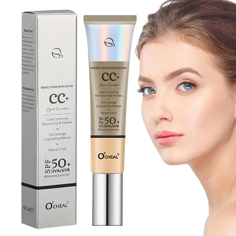 O'CHEAL CC+ Cream SPF50+ Full Coverage Liquid Foundation – 3-in-1 Color Correcting Sunscreen, Concealer & Hydrating Makeup Base