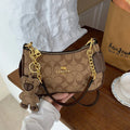 CLENLE Women's Vintage Monogram Shoulder Bag – Classic Canvas Crossbody Bag with Matching Bear Charm & Gold-Tone Chain