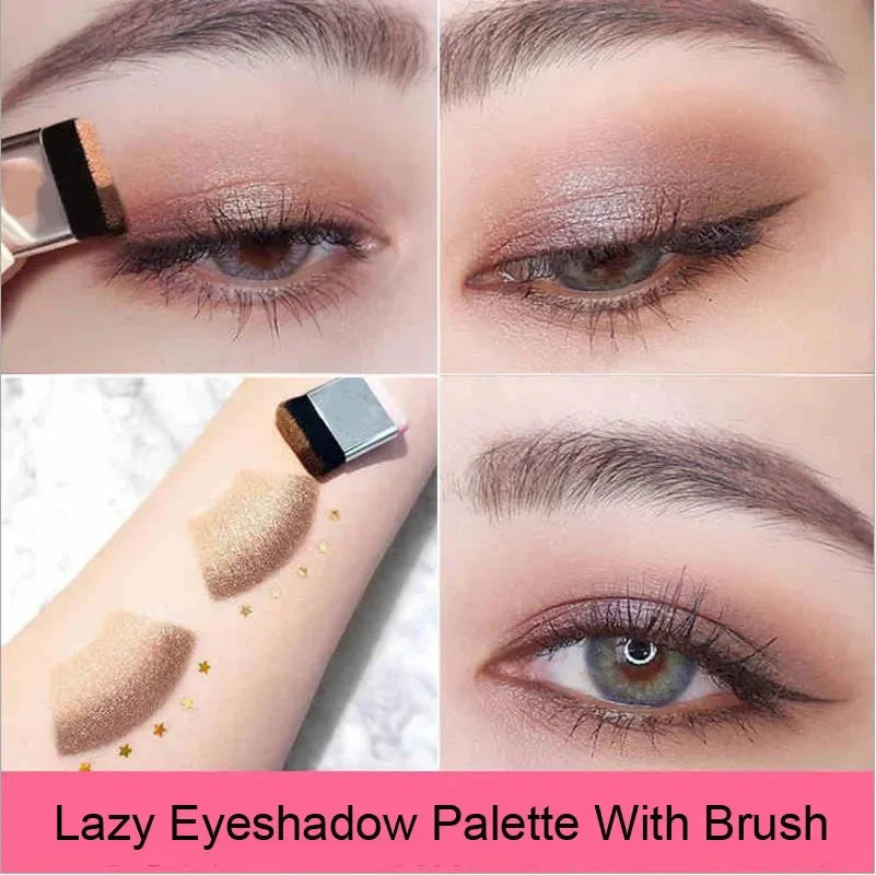 Lazy 2-Tone Gradated Eyeshadow Palette with Quick Brush | 1-Step Natural Gradient Shimmer