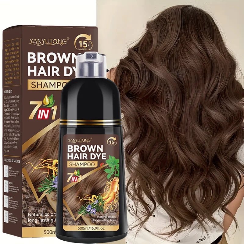 YANYUTONG 7-in-1 Natural Herbal Hair Dye Shampoo (500ml) – 15-Minute Long-Lasting Hair Color & Nourishing Care