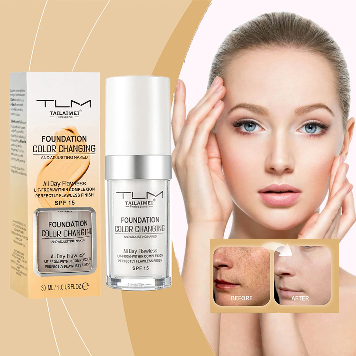 Color Changing Foundation – Flawless Shade Adjusting Naked Liquid Makeup (SPF 15)