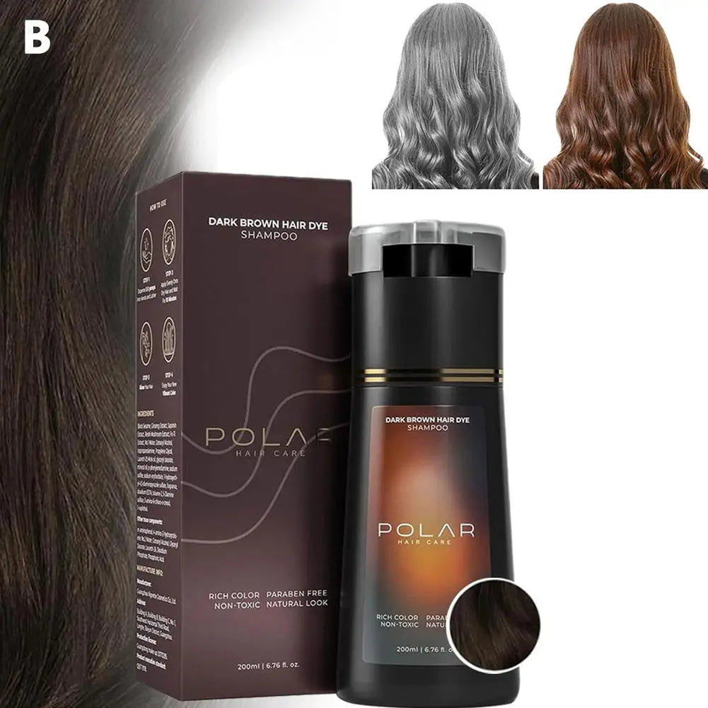 POLAR Hair Care 200ml Herbal Hair Dye Shampoo – 10-Minute Instant Grey Coverage & Nourishing Color