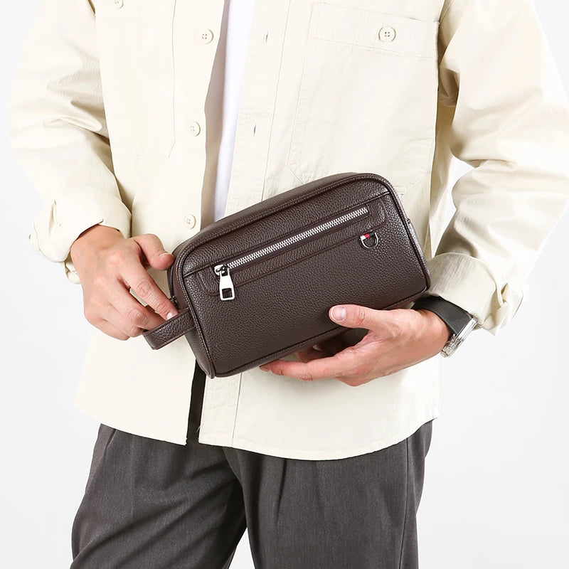 Men’s Pebbled Leather Toiletry Wash Bag – Compact Dopp Kit & Travel Shaving Clutch Organizer