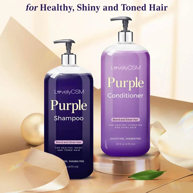 LovelyCSM Purple Shampoo and Conditioner Set (2 x 16 fl oz) – Brassiness Eliminator for Blonde, Silver, and Color-Treated Hair | Sulfate & Paraben Free