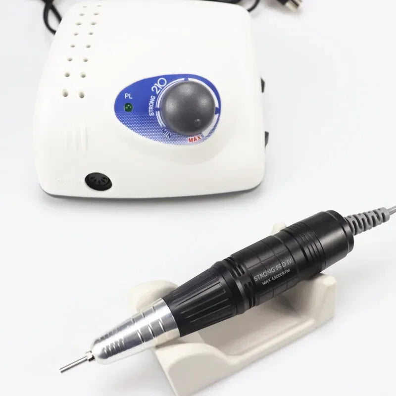 Professional STRONG 210 Electric Nail Drill Set – 45000 RPM Micro Motor E-File Machine with Foot Pedal