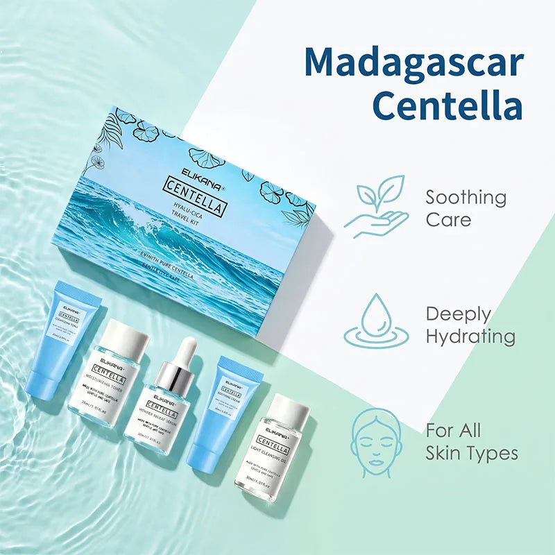 ELIKANA Centella Hyalu-Cica Travel Kit – 5-Piece Soothing & Deep Hydration Skincare Set
