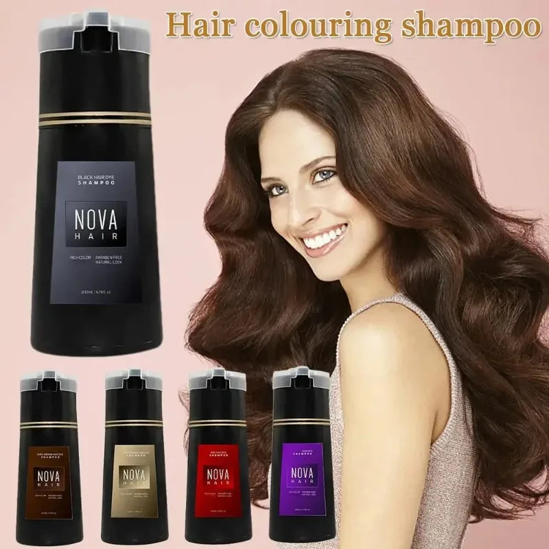 NOVA HAIR 200ml Herbal Hair Colouring Shampoo – Instant Gray Hair Coverage & Natural Shine