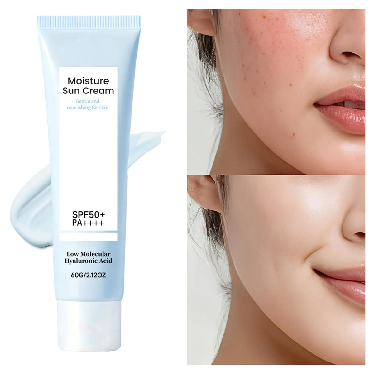 Low Molecular Hyaluronic Acid Moisture Sun Cream SPF50+ PA++++ (60g) – Hydrating Daily Sunscreen with Zero White Cast