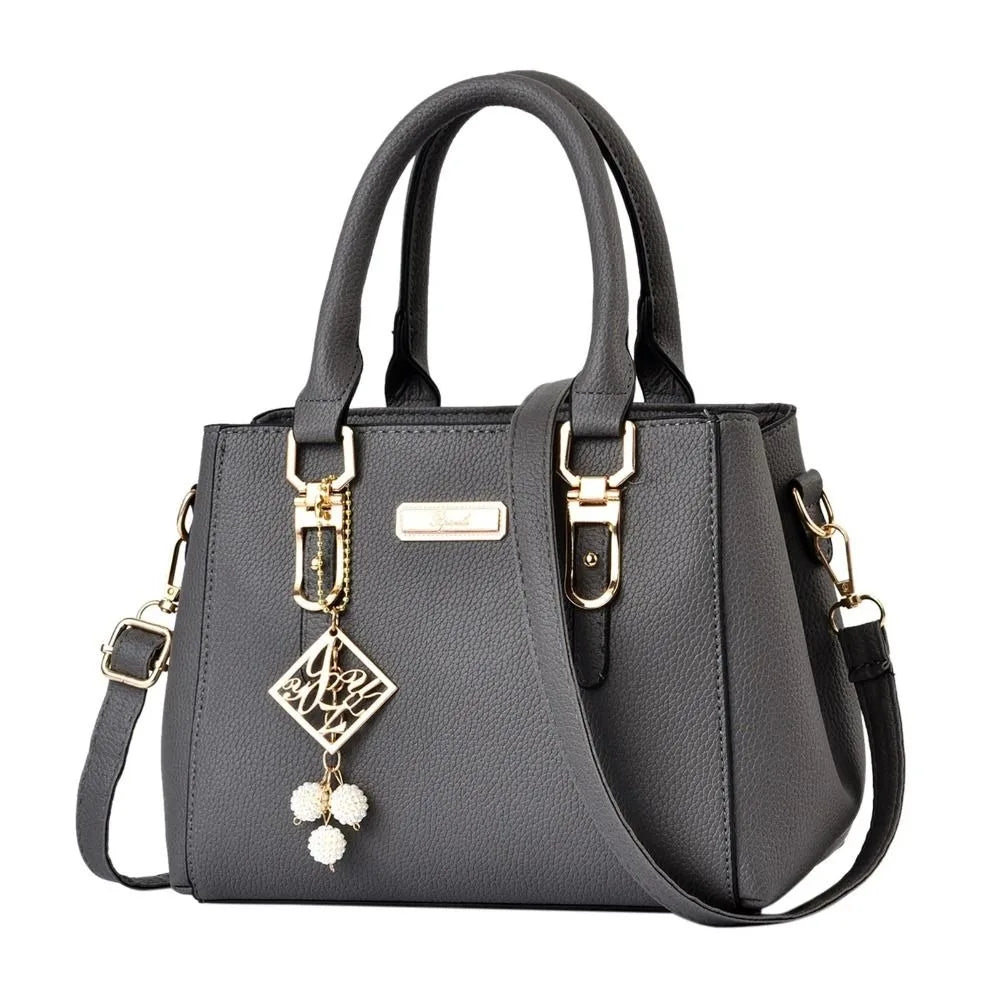 Elegant Women's PU Leather Handbag with Geometric Accent & Pearl Tassel