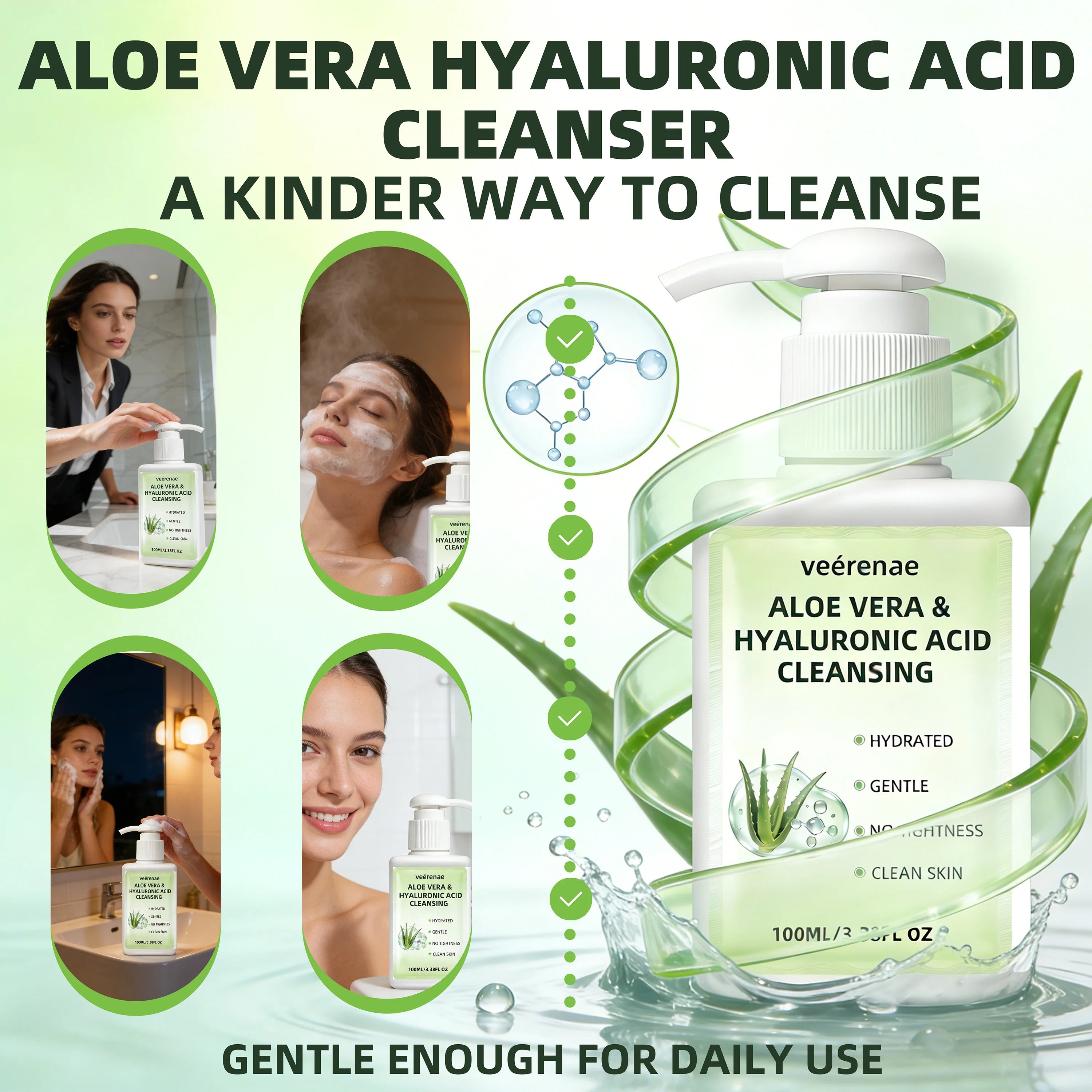 VEÉRENAE Aloe Vera & Hyaluronic Acid Hydrating Facial Cleanser (100ml)