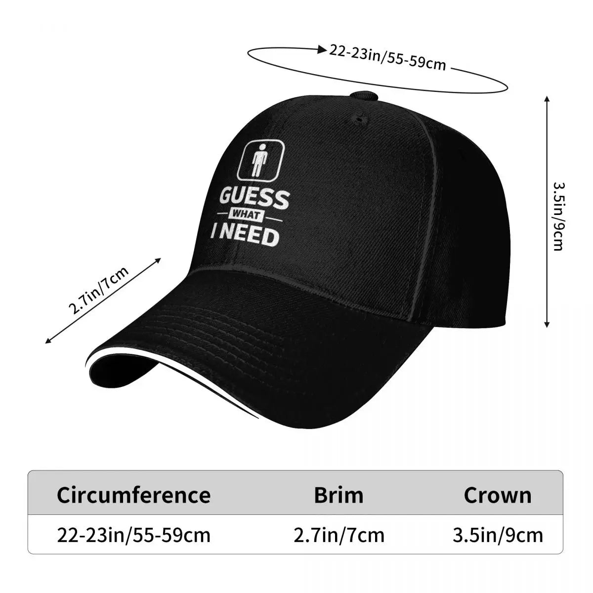 Guess What I Need Graphic Baseball Cap – Funny Restroom Sign Sandwich Brim Dad Hat