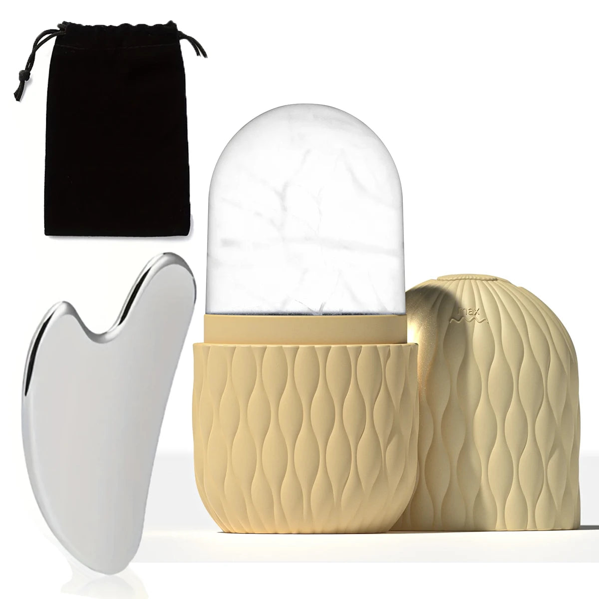 Silicone Ice Face Roller & Stainless Steel Gua Sha Set – Cryotherapy Facial Massager for Puffiness, Eye Edema & Jawline Sculpting