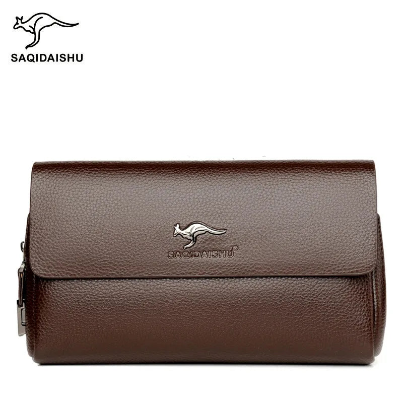 Premium Mens Genuine Leather Large Capacity Business Clutch Wristlet Wallet