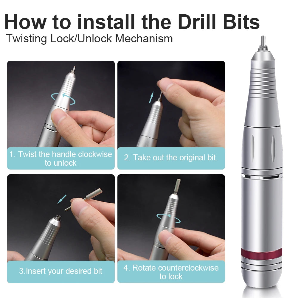 Professional 45000 RPM Electric Nail Drill Machine Set with Smart LCD Screen, Foot Pedal & Bit Storage Base