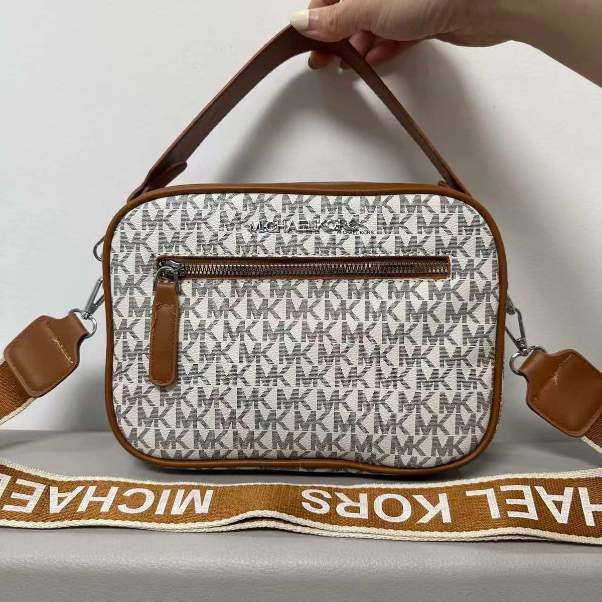 Michael Kors Signature Monogram Top-Handle Crossbody Camera Bag