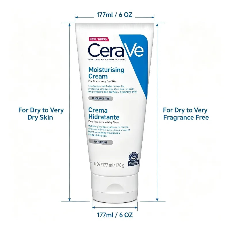 CeraVe Moisturising Cream for Dry to Very Dry Skin – Daily Face & Body Hydration with Ceramides & Hyaluronic Acid (177ml / 6 oz)