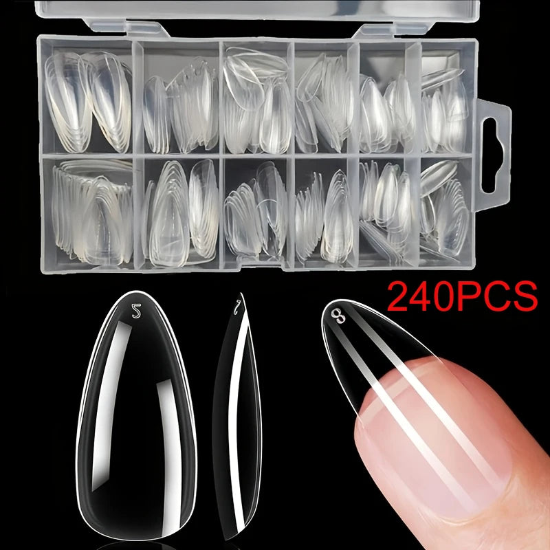 Soft Gel Almond Nail Tips Set – Clear Full Cover Press-On Nails with Thin Cuticle Edge