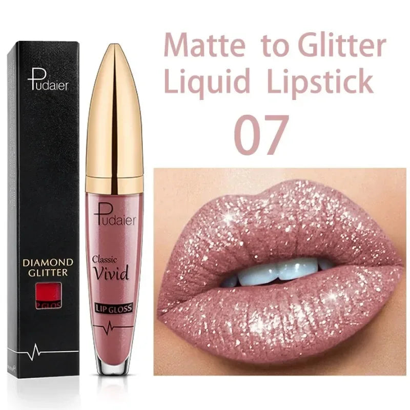 Pudaier Glitter Flip Transforming Liquid Lipstick – Matte to Diamond Shimmer Longwear Lip Gloss