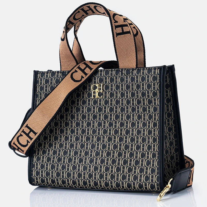 CH Monogram Mini Tote Bag with Wide Jacquard Crossbody Strap