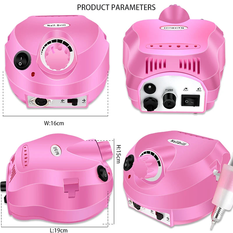 Professional 35000 RPM Electric Nail Drill Machine Set with Foot Pedal & 6 Metal Bits