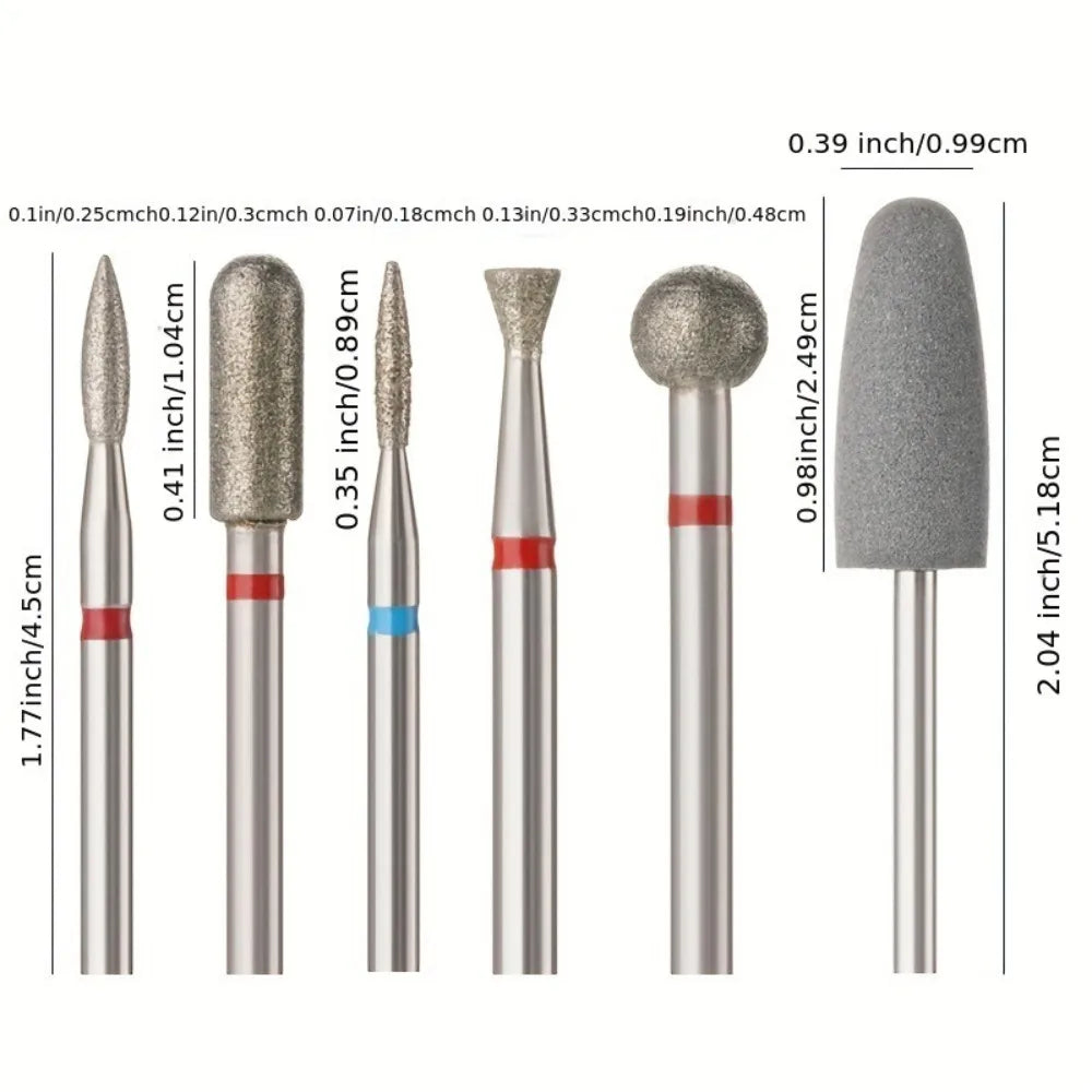 Professional 6-Pcs Diamond & Silicone Nail Drill Bits Set for Cuticle Care and Manicure