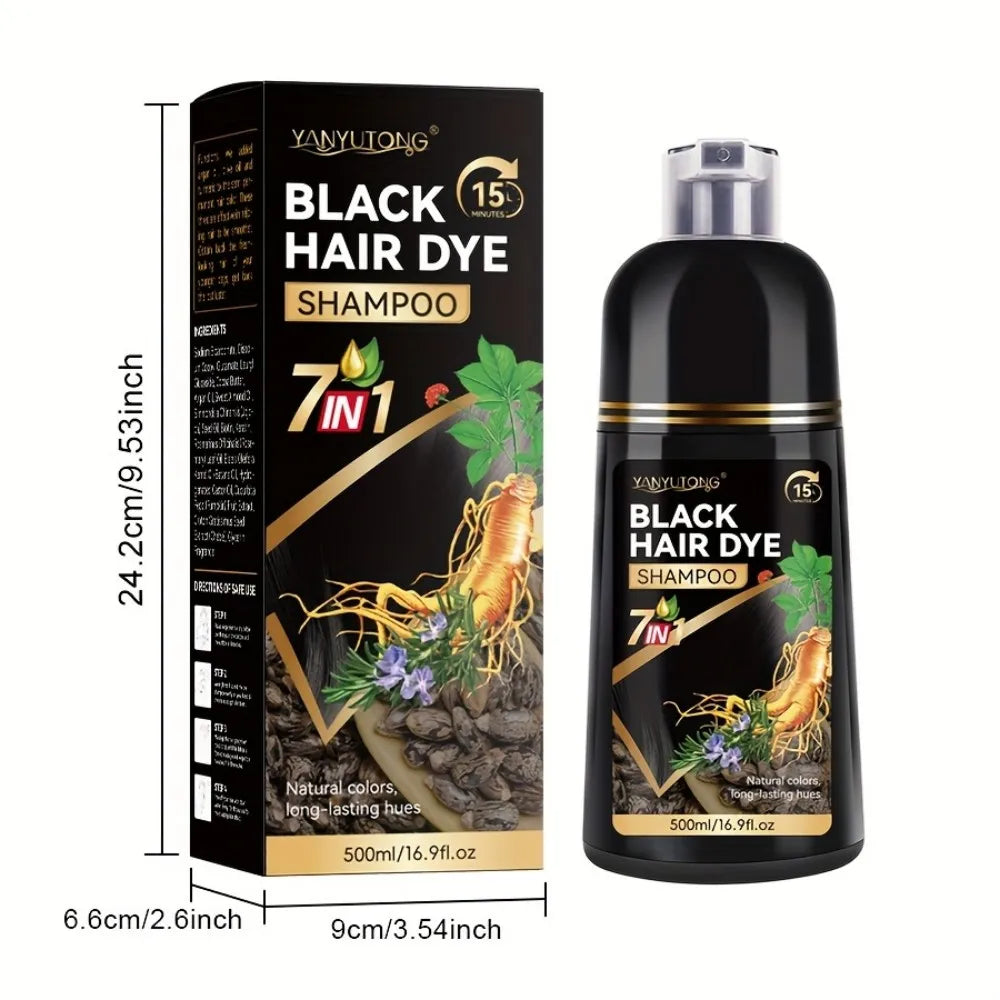 YANYUTONG 7-in-1 Natural Herbal Hair Dye Shampoo (500ml) – 15-Minute Long-Lasting Hair Color & Nourishing Care