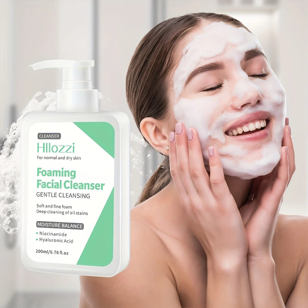 Hllozzi Foaming Facial Cleanser – Gentle Hydrating Face Wash with Niacinamide & Hyaluronic Acid (200ml / 6.76 fl.oz)