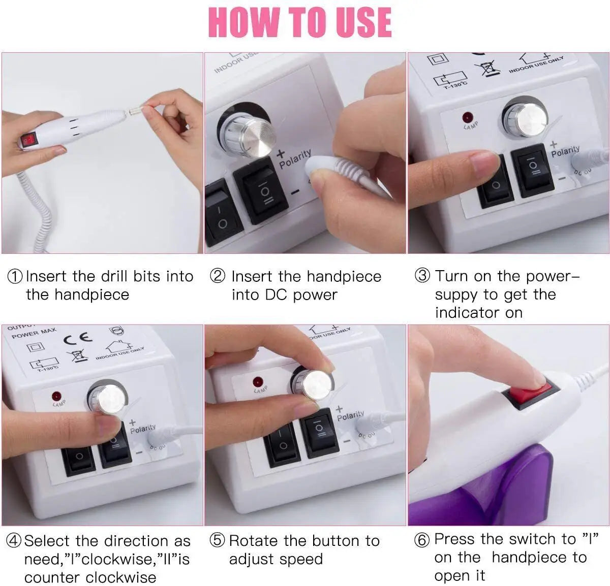 Professional Electric Nail Drill Kit 20000 RPM – Portable E-File Machine with 6 Metal Bits & Sanding Bands