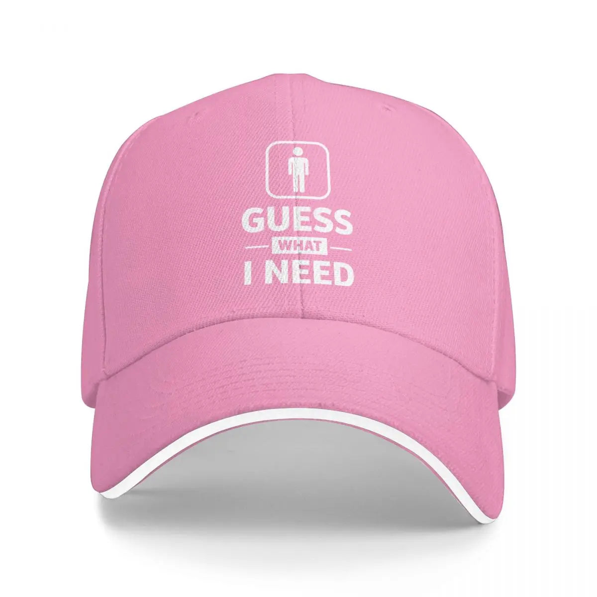 Guess What I Need Graphic Baseball Cap – Funny Restroom Sign Sandwich Brim Dad Hat