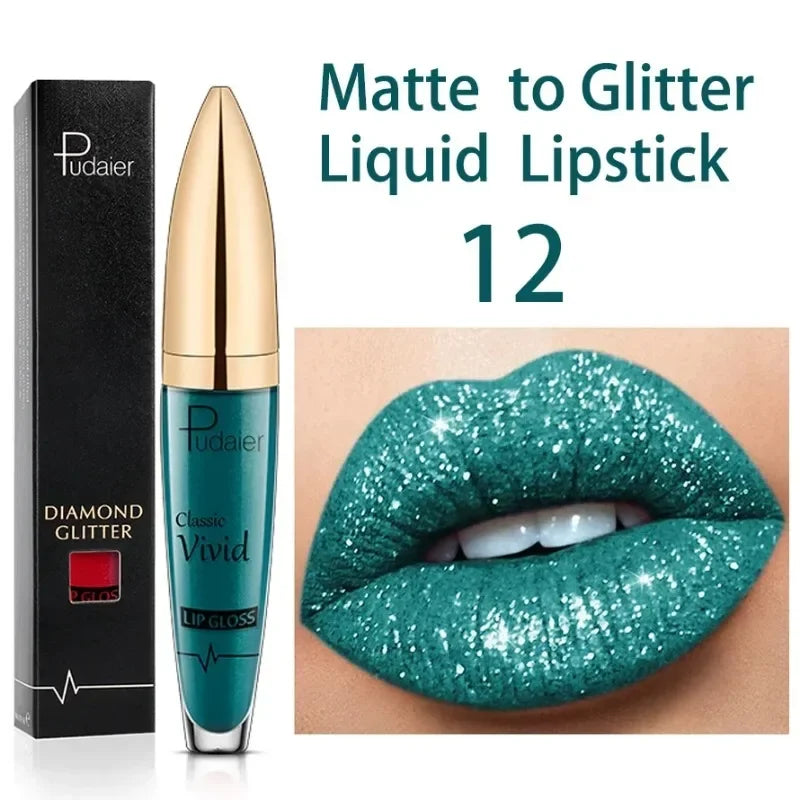 Pudaier Glitter Flip Transforming Liquid Lipstick – Matte to Diamond Shimmer Longwear Lip Gloss