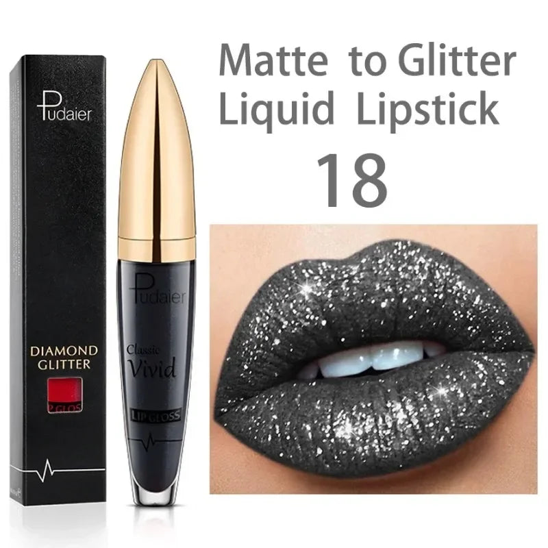 Pudaier Glitter Flip Transforming Liquid Lipstick – Matte to Diamond Shimmer Longwear Lip Gloss