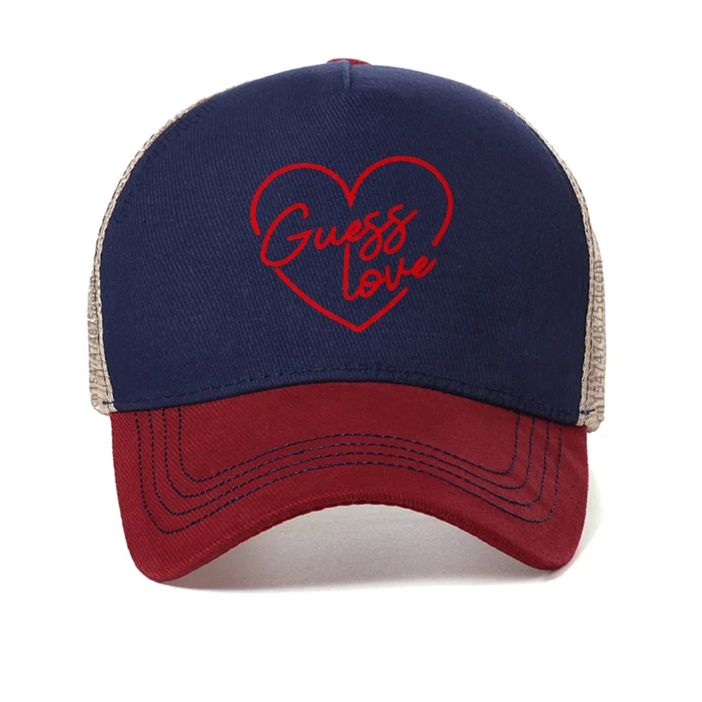 Guess Love Graphic Heart Trucker Hat – Breathable Mesh Snapback Cap